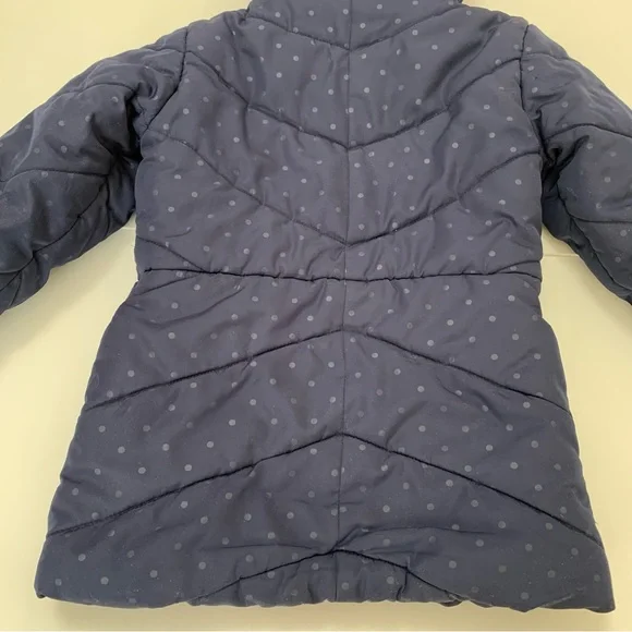 Nautica Puffer coat removable hood navy hot pink subtle polka dots pockets girls